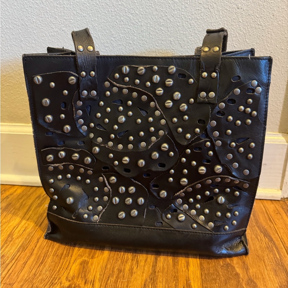 Patricia Nash black leather studded bag.